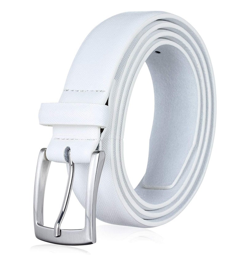 KM Legend Men's Genuine Leather Dress Belt with Premium Quality - Classic & Fashion Design for Work Business and Casual (sWhite, 30) - Image 1